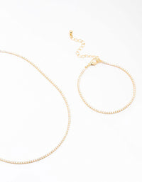 Gold Plated Cubic Zirconia Tennis Bracelet & Necklace Set - link has visual effect only