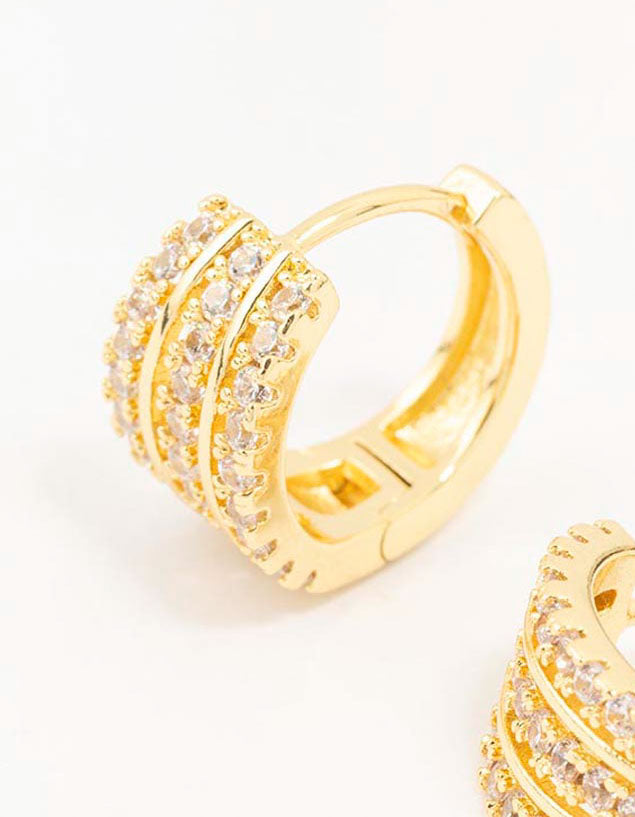 Gold Plated Triple Pave Hoop Earrings - Lovisa