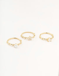 Gold Plated Bamboo Pearl Rings 3-Pack - link has visual effect only