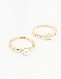 Gold Plated Bamboo Pearl Rings 3-Pack - link has visual effect only