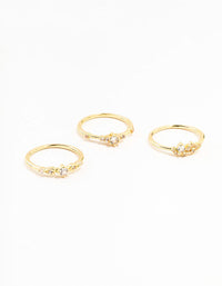 Gold Plated Dainty Cubic Zirconia Cluster Rings 3-Pack - link has visual effect only