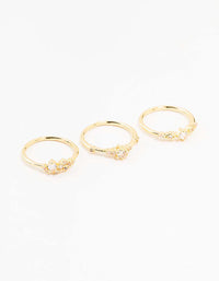 Gold Plated Dainty Cubic Zirconia Cluster Rings 3-Pack - link has visual effect only