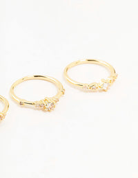 Gold Plated Dainty Cubic Zirconia Cluster Rings 3-Pack - link has visual effect only