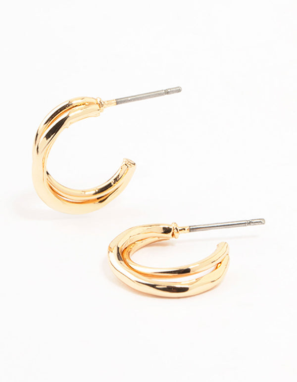 Gold Double Twisted Rope Huggie Earrings