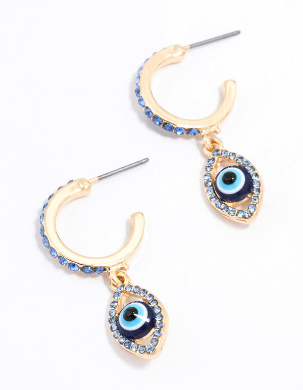 Gold Evil Eye Diamante Drop Earrings