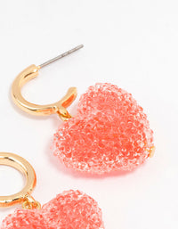 Gold Gummy Heart C Shaped Hoop Earrings - link has visual effect only