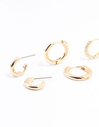 Gold Minimal Huggie Hoop Earrings 3-Pack - link has visual effect only