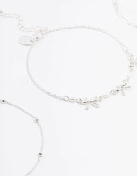 Silver Bow Chain Mixed Anklet 3-Pack - link has visual effect only