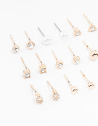 Rose Gold Classic Pearl & Stone Earrings 12-Pack - link has visual effect only