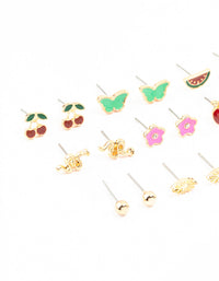 Gold Cherry & Boot Stud Earrings Pack 12-Pack - link has visual effect only