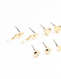 Gold Bow & Pearl Stud Earrings 8-Pack - link has visual effect only