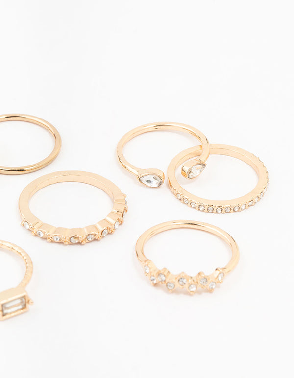Gold Fine Diamante Ring Pack 8 x 3 Lovisa