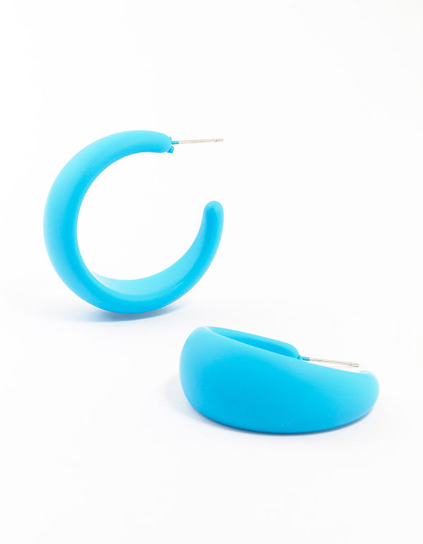 Blue Coated Pointed Wide Hoop Earrings