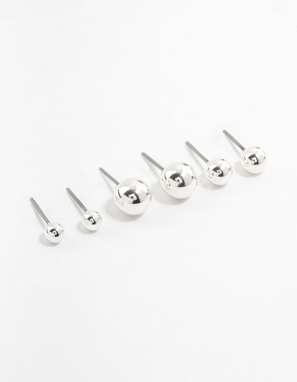 Silver Sphere Stud Earrings 3-Pack