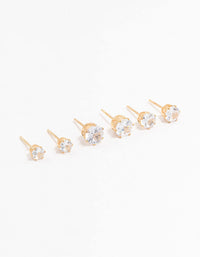 Gold Graduating Diamante Stud Earrings 3-Pack - link has visual effect only