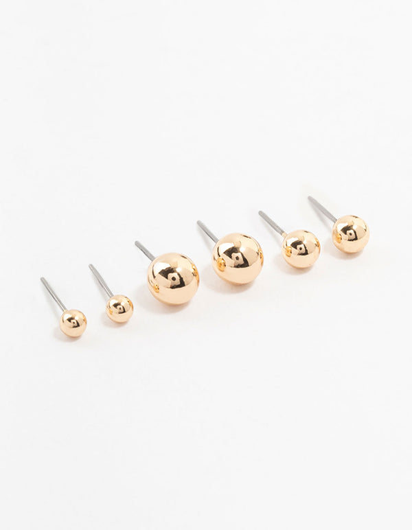 Gold Multiple Sphere Stud Earrings 3-Pack