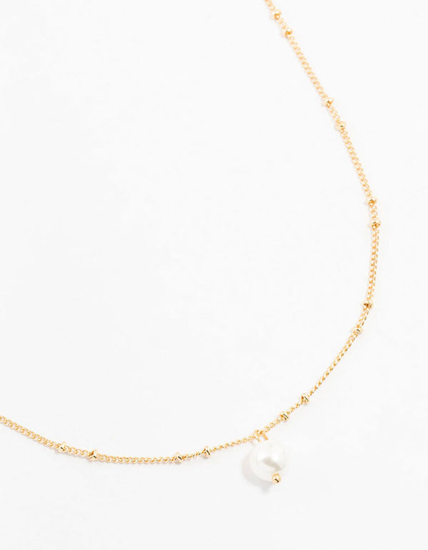 Gold Ball Chain Pearl Necklace