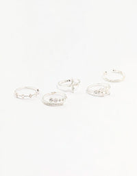 Silver Plated Cubic Zirconia Mixed Leaf Ring 5-Pack - link has visual effect only
