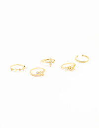 Gold Plated Cubic Zirconia Leafy Mixed Rings 5-Pack - link has visual effect only