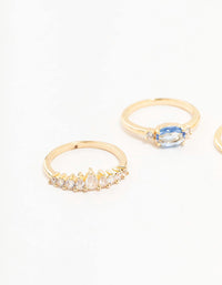 Gold Plated Blue Stone & Fan & Cubic Zirconia Ring Pack - link has visual effect only