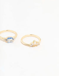 Gold Plated Blue Stone & Fan & Cubic Zirconia Ring Pack - link has visual effect only