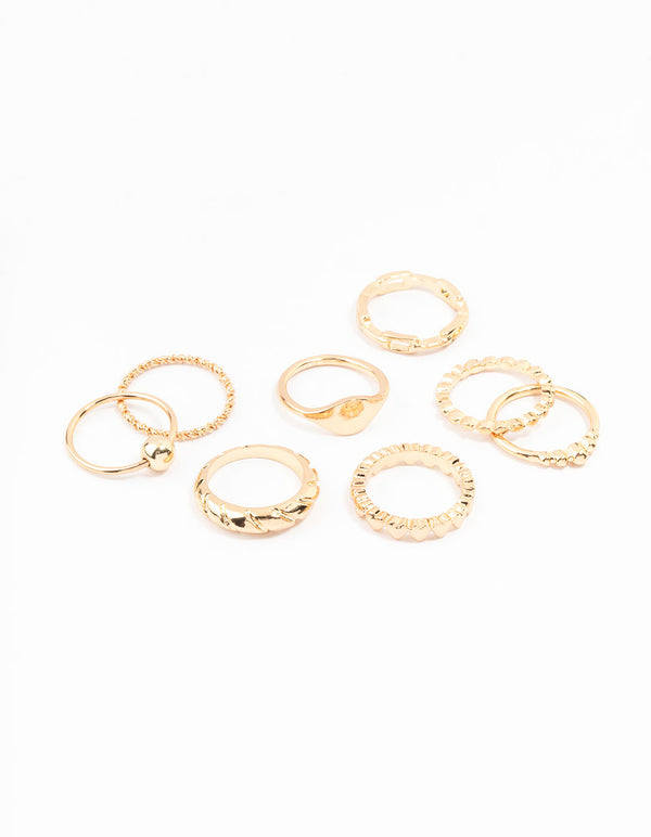 Gold Patterned Heart Ring Pack