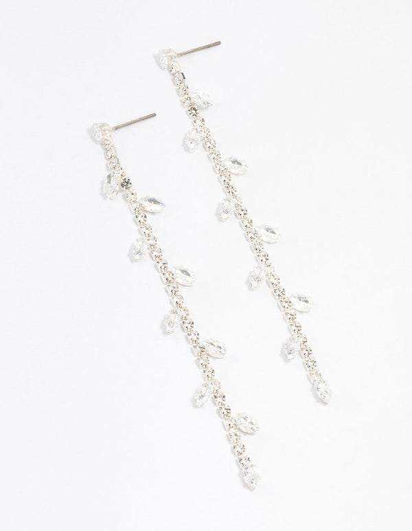 Silver Diamante Leaf Cup Chain Drop Earrings