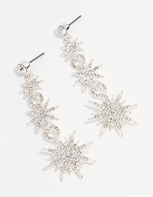 Silver Celestial Star Drop Earrings