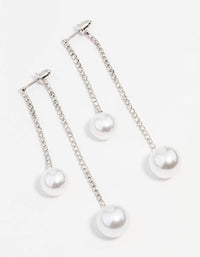 Rhodium Double Diamante Pearl Drop Earrings - link has visual effect only