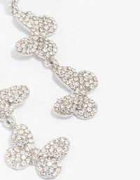 Rhodium Triple Butterfly Diamante Drop Earrings - link has visual effect only