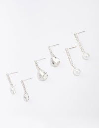 Silver Diamante Drop Earrings 3-Pack - link has visual effect only