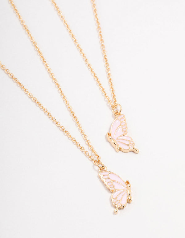 Gold & Pink Butterfly Necklaces 2-Pack