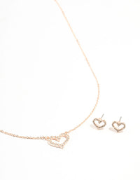 Rose Gold Open Diamante Heart Necklace & Stud Earrings - link has visual effect only