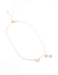 Rose Gold Open Diamante Heart Necklace & Stud Earrings - link has visual effect only