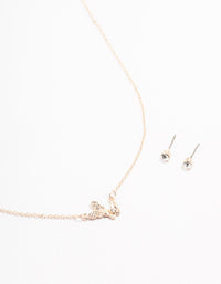 Rose Gold Double Butterfly Necklace & Stud Earrings Pack - link has visual effect only