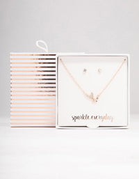 Rose Gold Double Butterfly Necklace & Stud Earrings Pack - link has visual effect only