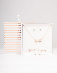 Rose Gold Infinity Necklace & Stud Earrings - link has visual effect only