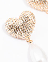 Gold Diamante Pearl Heart Drop Earrings - link has visual effect only