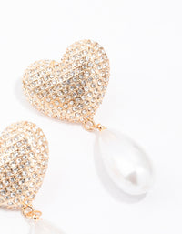 Gold Diamante Pearl Heart Drop Earrings - link has visual effect only