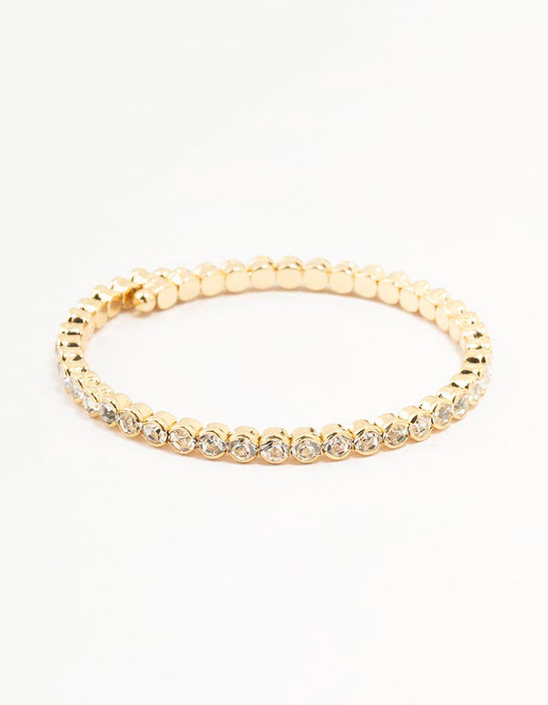 Gold Plated Round Stone Wrist Cuff