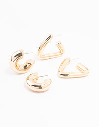 Gold Mixed Shape Hoop Earrings 2-Pack - link has visual effect only