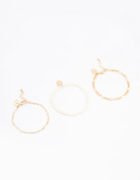 Gold Mixed Chain And Pearl Bracelets 3-Pack - link has visual effect only