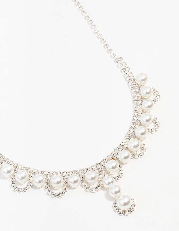 Silver Pearl Diamante Necklace