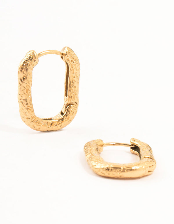 Gold Plated Surgical Steel Organic Square Oval Hoop Earrings