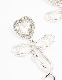 Silver Diamante Heart Bow Drop Earrings - link has visual effect only