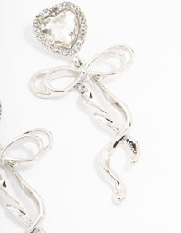 Silver Diamante Heart Bow Drop Earrings - link has visual effect only