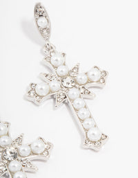 Silver Pearl Cross Drop Earrings - link has visual effect only