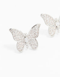 Rhodium Cubic Zirconia Butterfly Stud Earrings - link has visual effect only