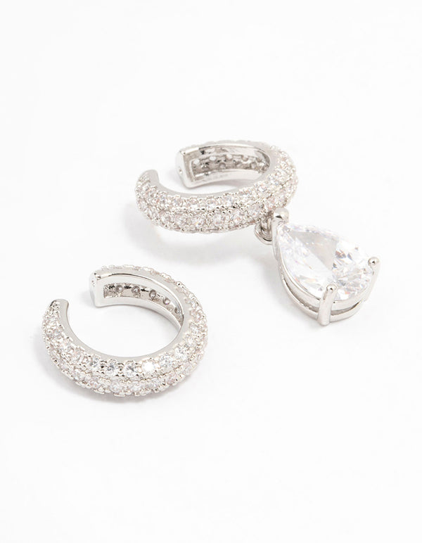 Silver PVD Cubic Zirconia Cuff Earrings 2-Pack