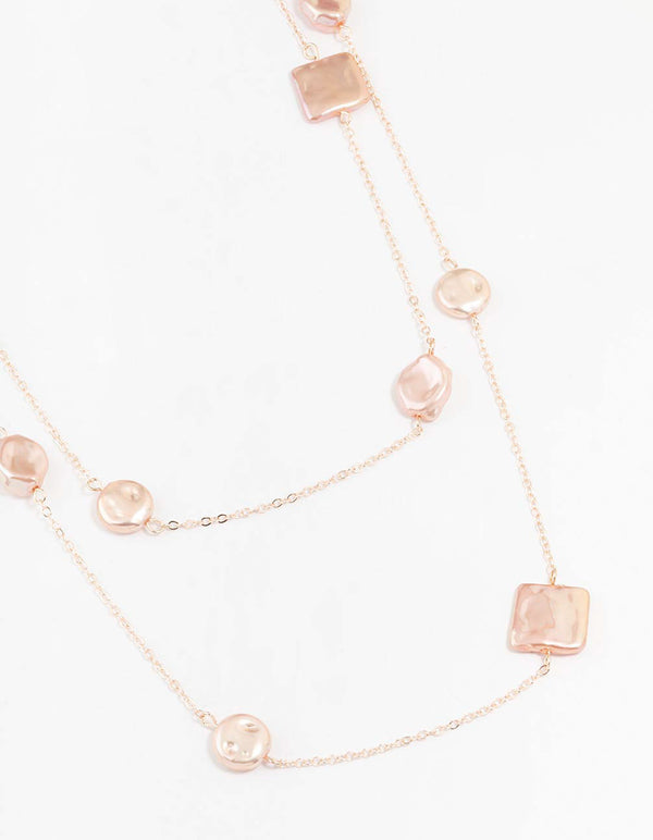 Rose Gold Pink Pearl Double Necklace